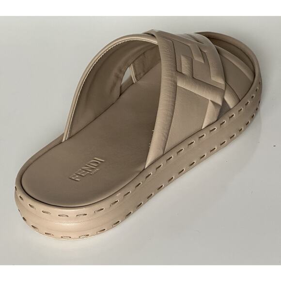NIB $895 Fendi Men\'s FF Calf Leather Slide Sandals Beige 9 US/8 UK 7X1501 IT main image 10